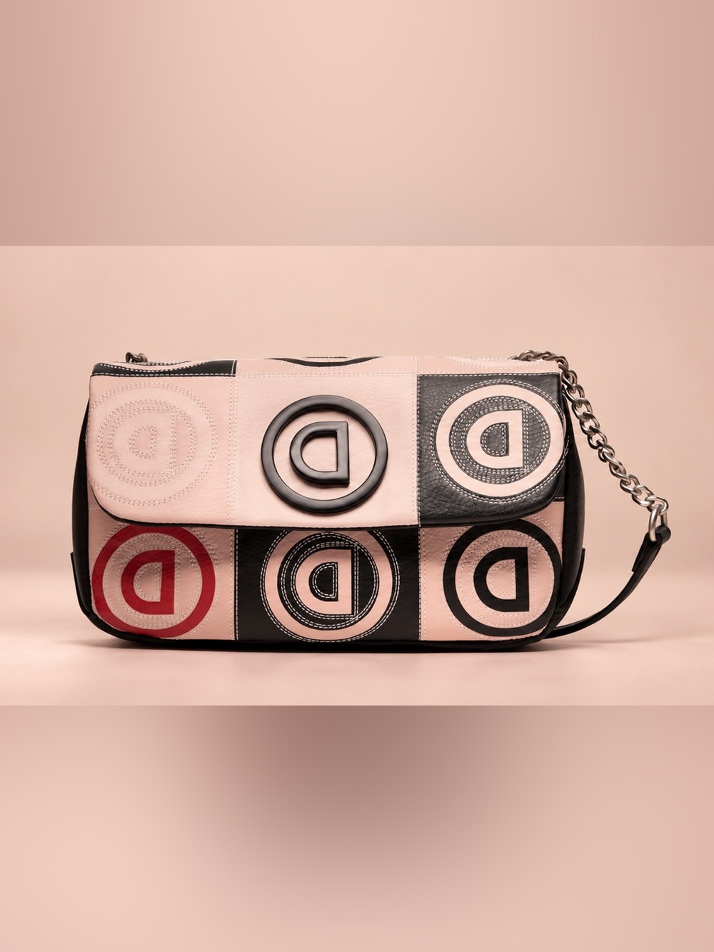 Desigual Logo Patch Crossbody Shoulder Bag Pink Black BNWT Rare